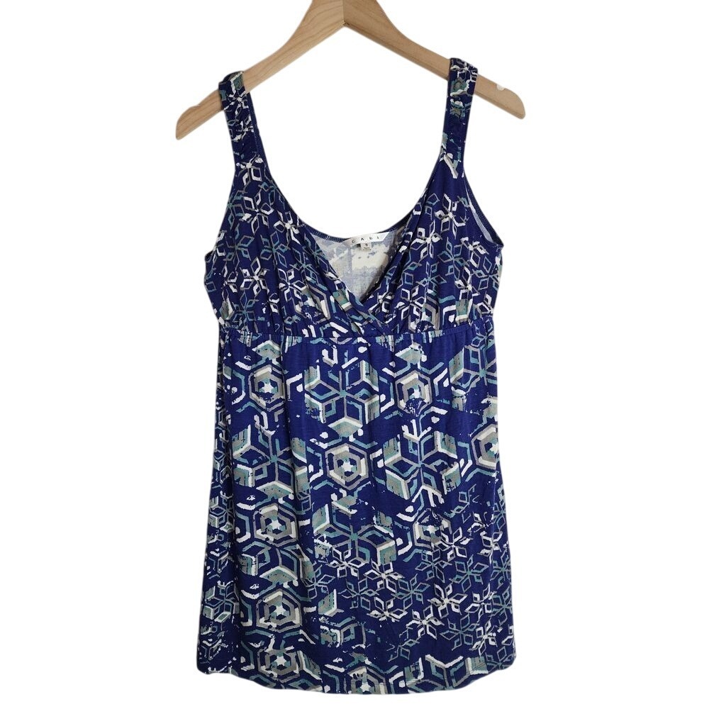 Cabi Tank Top Women's Small Batik Geo‎ #359 Flowy Summer Blue